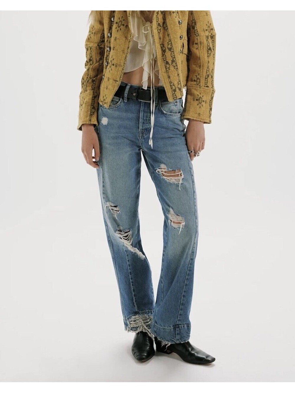 NWT $148 We The Free 'Torn to Pieces' Distressed Straight Leg Jeans 33S